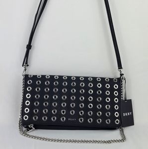DKNY Grommet Stud Clutch - Black/Silver,